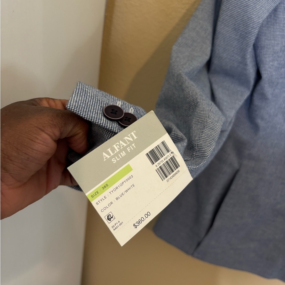 Alfani Men's Slim Fit Blue and White Dress Shirt